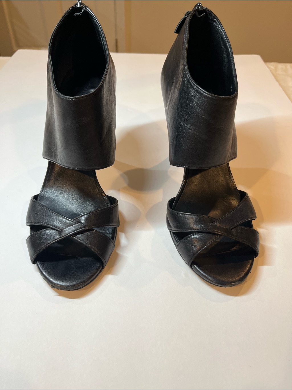 Cole Haan Black Leather Open-Toe Ankle Cuff Heels